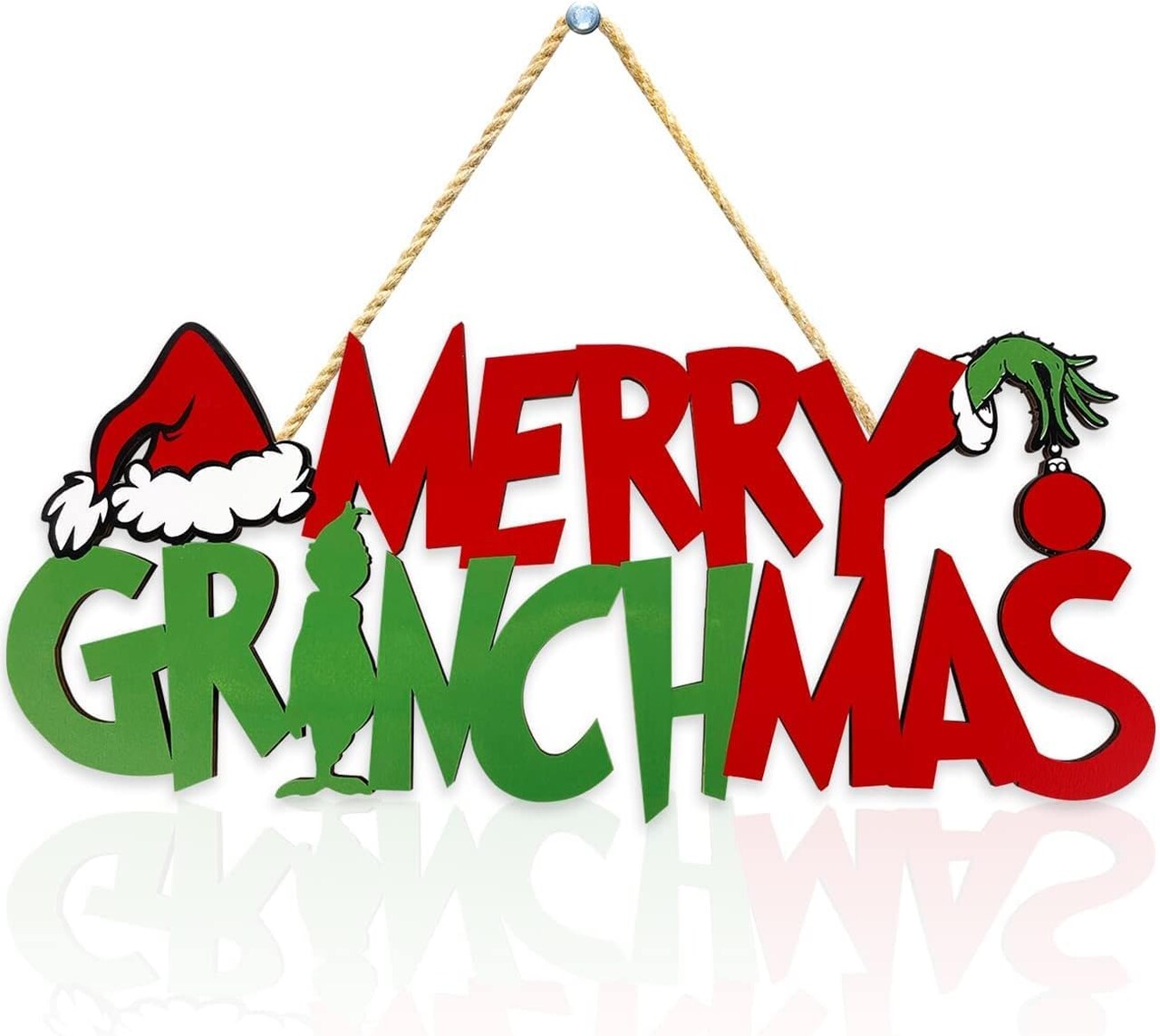 Christmas Decorations Merry Greenchmas Wooden Door Hanging Sign Merry Christmas Sign Photo Props for Indoor Outdoor Wall Decor Christmas Tree Ornaments Xmas Party Supplies